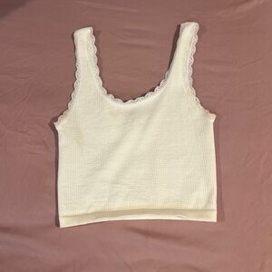 Lace Trim Cream Tank Top